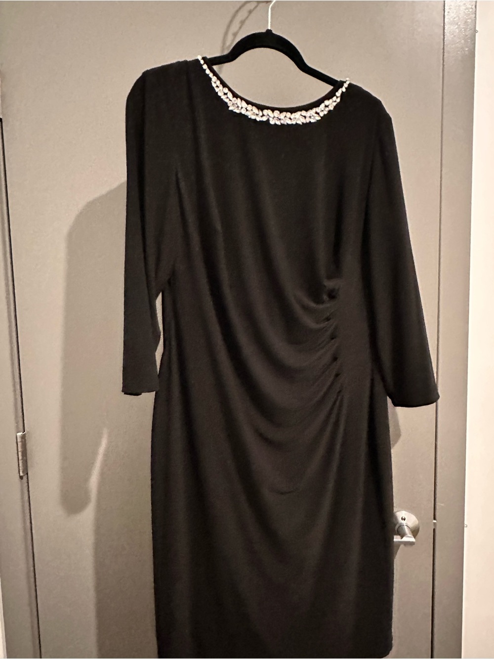 Lauren Ralph Lauren Black Long-Sleeve Jewel-Neck Draped Sheath Dress